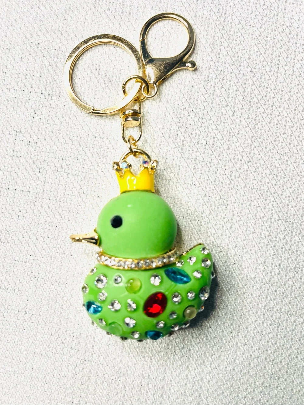 Crowned Duck with Rhinestone Accents Bag Charm Keyring - New - Picture 2 of 5